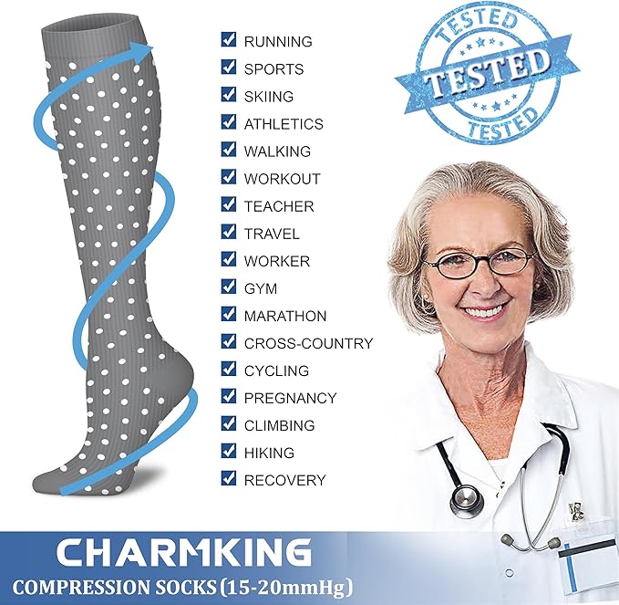 CHARMKING Compression Socks for Women & Men Circulation (8 Pairs) 15-20 mmHg is Best Support for Athletic Running,Cycling