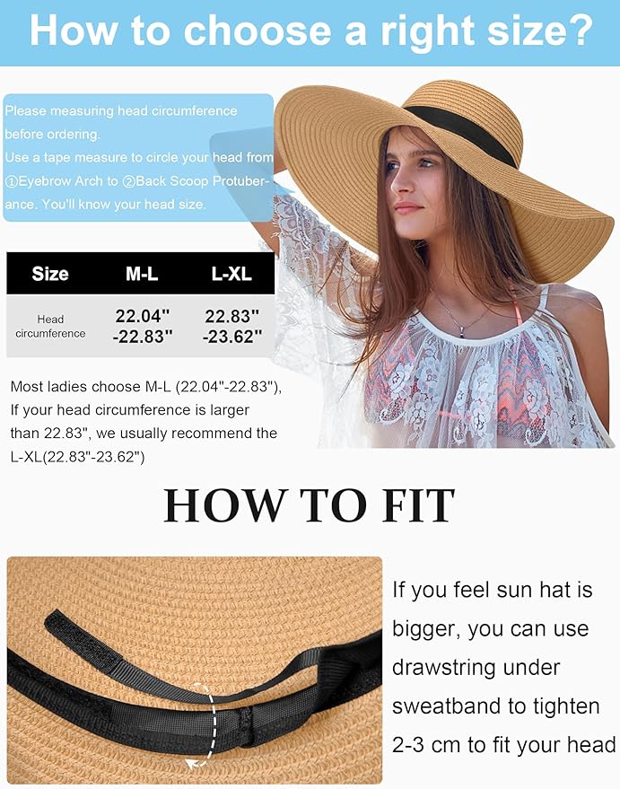 Senker Fashion Sun Hats for Women Oversize Wide Brim Straw Beach Hat Floppy Foldable Roll-Up Summer Vacation UPF 50+