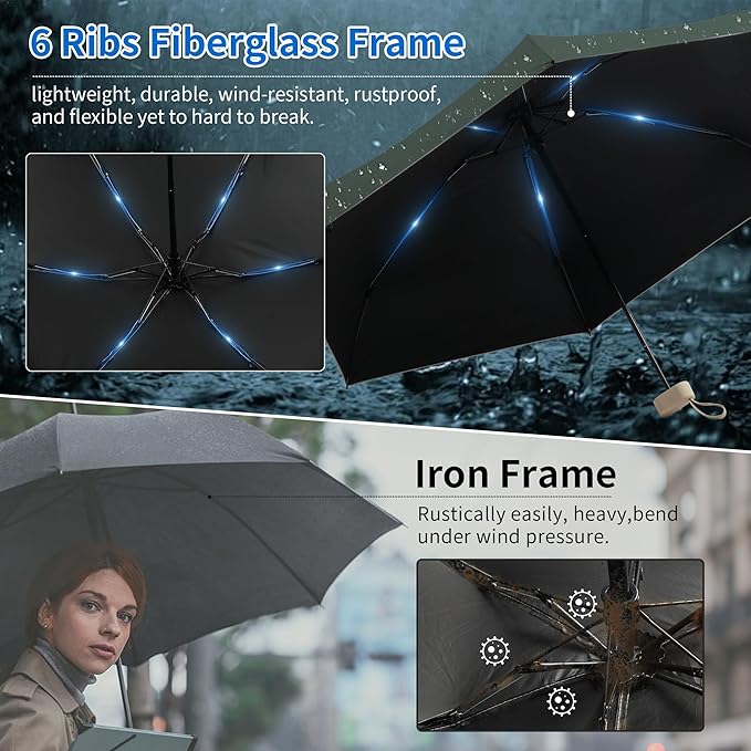 Compact Mini Windproof Travel Umbrella-UPF 50+ Sun & Rain Protection, Small Folding Design Fits in Pocket or Purse, Lightweight Portable with Case for Women, Men & Kids