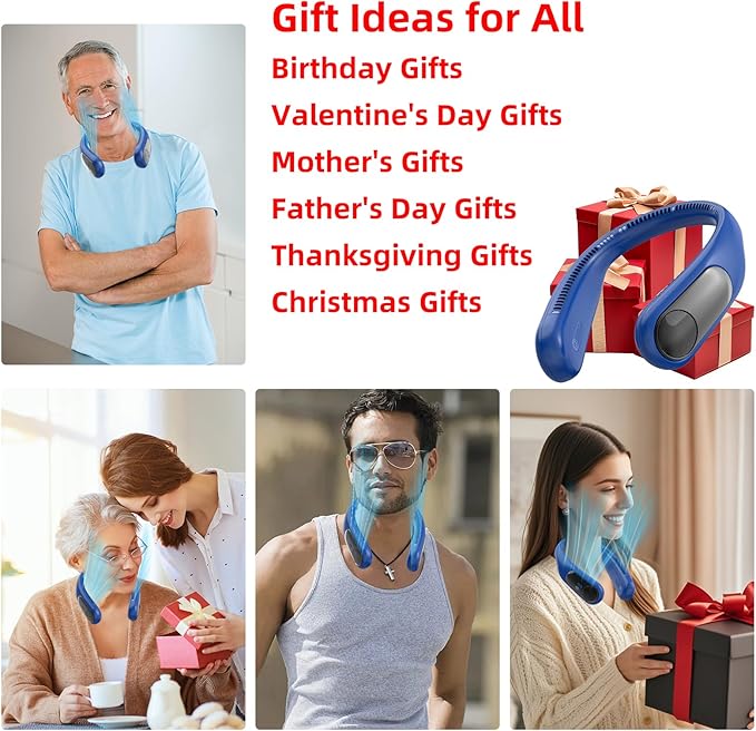 Portable Neck Fan,Personal Wearable Bladeless Fan,LED Display,4-Speeds,6000mAh USB Rechargeable,360° Strong Cooling Wind,Hands Free,Long Lasting,Birthday Gifts for Men Women Dad Mom (Navy)