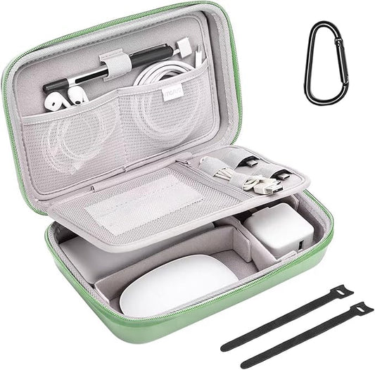 MOSISO Electronic Organizer Travel Case Compatible with MacBook Power Adapter, Compatible with Magic Mouse & Pencil, SD Card, USB Flash Disk with 4 Modular Insert & 2 Cable Tie & Snap Hook, Green