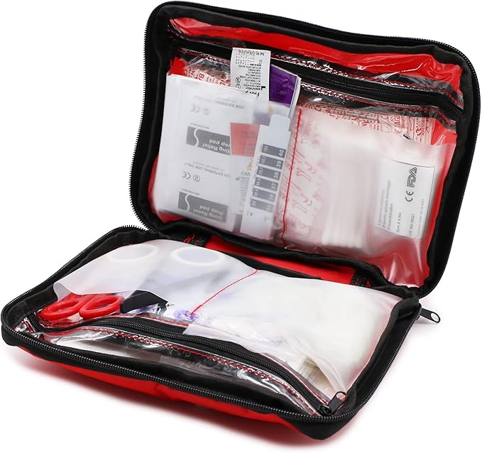 DMI 298-Piece Complete Emergency First Aid Kit, Treats Pain, Swelling, Cuts, Scrapes & Burns, Complete First Aid Guide Included, Clear Pocket Organization, Durable Zippered Travel Bag