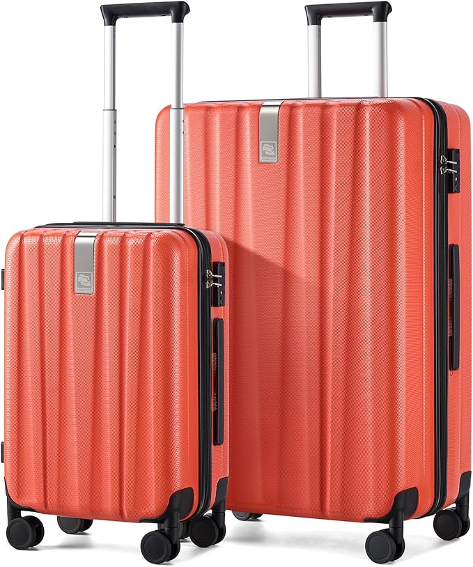 Hanke Luggage Sets 2 piece Carry On Luggage with Wheels PC Hard Shell Suitcases Lightweight Checked Travel Luggage Large Travel Suitcase Woman Men 20/29 Inch （Orange）