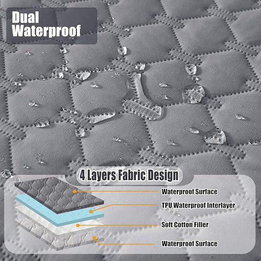 Smiry Waterproof Dog Bed Cover Blanket, Soft Reversible Pet Blanket, Washable Leakproof Cats Dogs Couch Cover for Sofa, Couch, Furniture, Plaid (68x82 Inch, Grey/Light Grey)