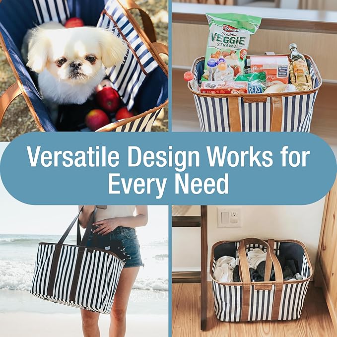 CleverMade EcoBasket Reusable Grocery Tote - Collapsible Storage Shopping Organizer - Heavy Duty Utility Bag Home