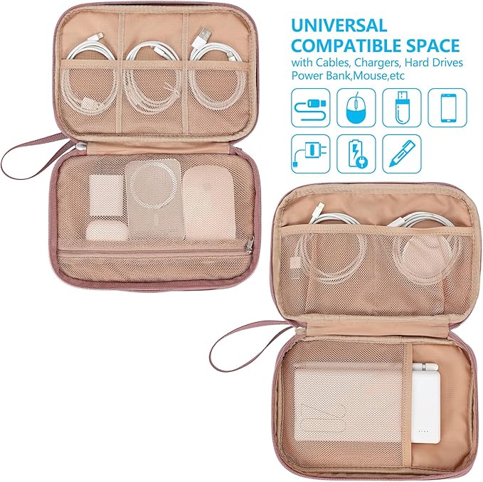 NISHEL Travel Cord Organizer Case, Large, Rose-wood Pink