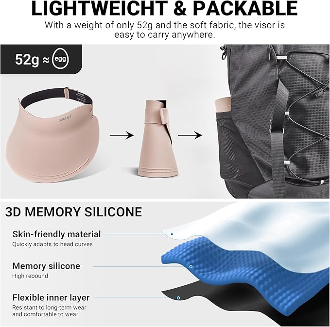 Sukeen Wide Brim Sun Visor Hat for Women Men,UPF50+ Seamless Sun Hats Foldable Ponytail Beach Hats for Daily Outdoor Sport