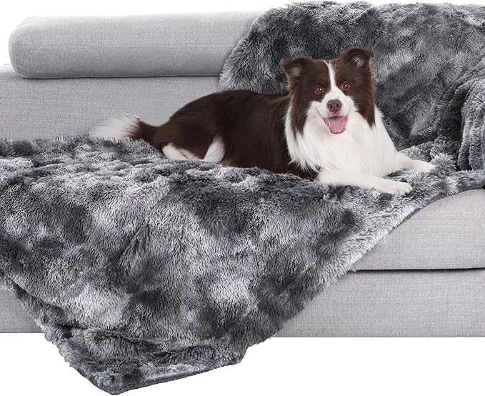 gogobunny Waterproof Dog Blanket for Large Dogs, Cats, Puppy, Reversible Faux Fur Pet Throw Blanket, Washable, Calming Furniture Protection for Sofa Bed (33x77 Inch (Pack of 1), Tie-dye Grey)