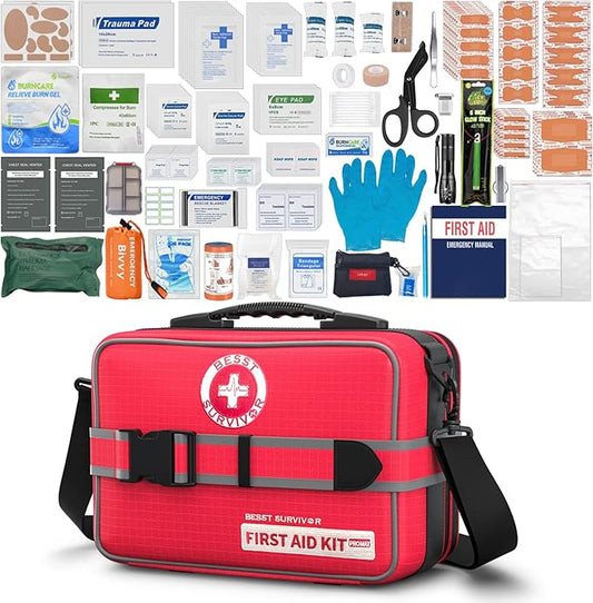 Upgrade Comprehensive Premium First Aid Kit, Labeled Compartments Trauma Kits with Shoulder Strap, Large Emergencies Medical Kits for Home, Truck, Camping, Sports, Outdoor Emergencies -401 Piece Set