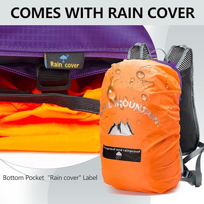 Bike Backpack With Rain-Cover, Mountain Biking Backpacks, Lightweight Packable Daypack Waterproof For Travel, Small Backpack For Bicycle Riding,Hiking,Camping (Purple)