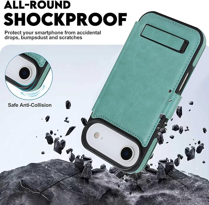 CIVICASE for iPhone Air Wallet Case with Stand,PU Leather Flip Credit Card Holder Slots (RFID Blocking),Compatible with Magsafe Magnetic Holder Phone Cover Women Men,Green