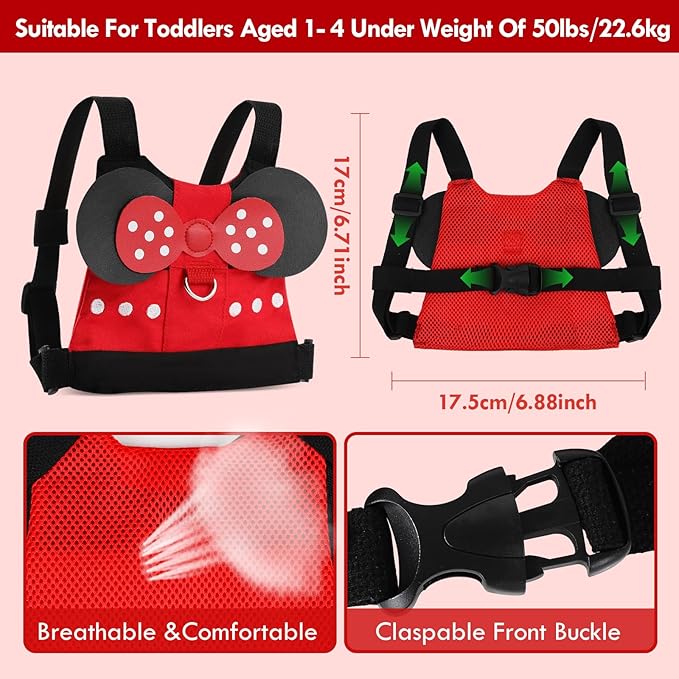 Lehoo Castle Toddler Harness with Leash, 3-in-1 Toddler Leash with Anti Lost Wrist Link for Toddlers, Kid Leashes for Girls, Baby Leashes for Toddlers (Minnie)