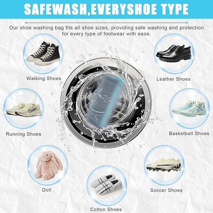 XXL Shoe Washing Machine Bag - Reusable Shoes Cleaning Bags for Washer And Dryer, Durable Zipper Laundry Shoe Bag 360° Deep Clean Sneaker Tennis Include Delicate Laundry Bag/Bra Laundry Bags (Gray)