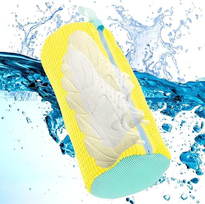 XXL Shoe Bag for Washing Machine - 2PCS Reusable shoe laundry bag for washer and dryer, 360° Premium Protective Shoe Washing Machine Bag for Sneakers, Slippers, Gym & All Type of Shoes (YELLOW)