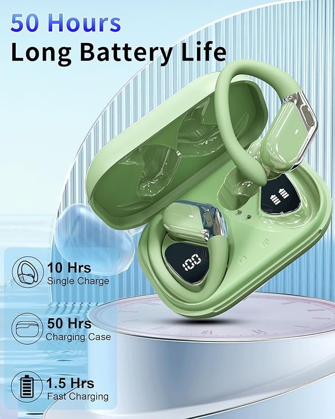 Wireless Earbud, Bluetooth 5.4 Headphones IP7 Waterproof for Sport, 50H Running Wireless Earphones with ENC Noise Cancelling Mic, Deep Bass Over Ear bud with Earhooks for Android, iOS, Workout, Gym