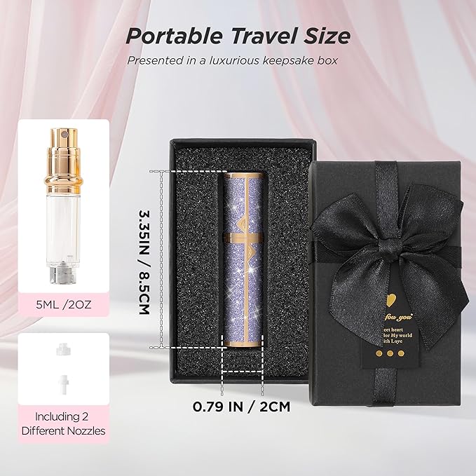 Travel Perfume Bottle Refillable, Sparkle Perfume Atomizer Leak-Proof Portable 5ML Mini Empty Atomizer Sprayer Bottle for Traveling and Outgoing (Purple, 5ML)