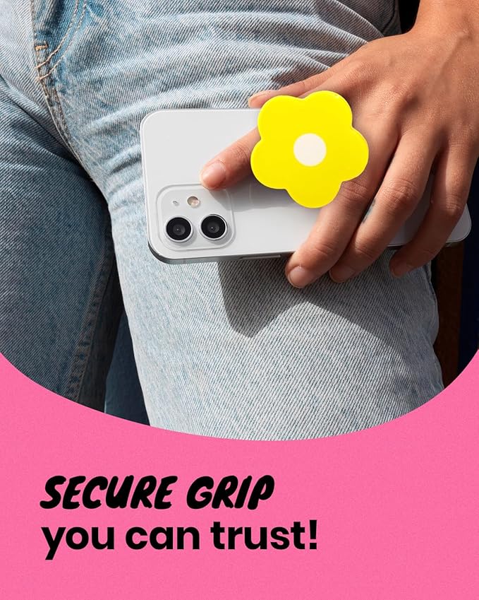 OnTheGrip Cute Solid Color Daisy Flower Design Collapsible Mobile Phone Grip Stand Holder for Smartphone Tablet Cell Phone Accessory (Yellow)