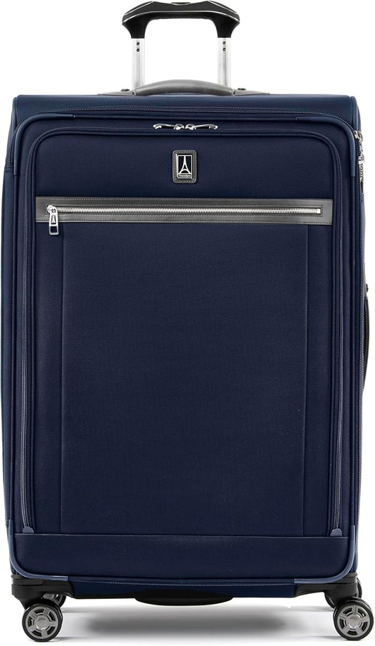 Travelpro Platinum Elite Softside Expandable Checked Luggage, 8 Wheel Spinner Large Suitcase, TSA Lock, Men and Women, Dark Blue, Checked Large 29-Inch