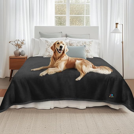 Luciphia Waterproof Pet Blanket, Liquid Pee Proof Dog Blanket for Sofa Bed Couch, Reversible Sherpa Fleece Furniture Protector Cover for Small Medium Large Dogs Cats, Black Queen Size（90" x 82"）