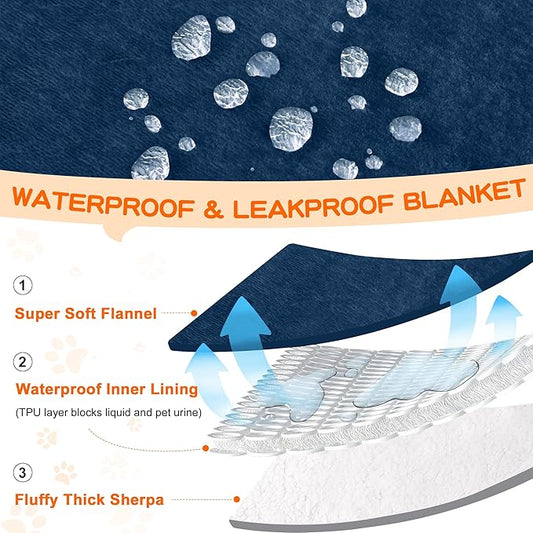 Smiry Waterproof Blanket Throw for Large Dogs Cats, Soft Reversible Dog Blanket for Sofa Couch Bed, Washable Leakproof Sherpa Fleece Furniture Couch Protector(30"x40", Navy/White)