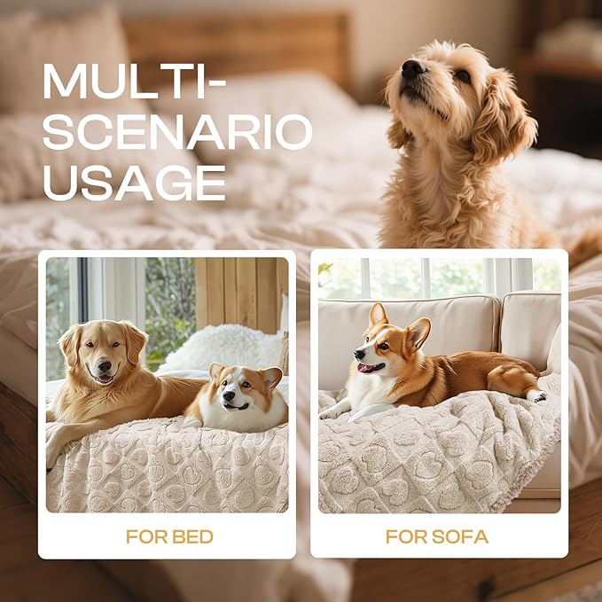 Luciphia Waterproof Dog Blanket for Small Medium Dogs Washable Couch Protector Soft Fluffy 3D Heart Jacquard Puppy Cat Blanket with Sherpa Fleece Cozy Calming Throw Blankets, Beige 57x40 inch