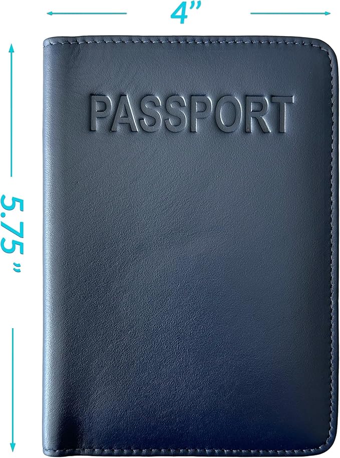 Personalized Monogrammed Navy Leather RFID Passport Cover Holder and 2 Luggage Tags