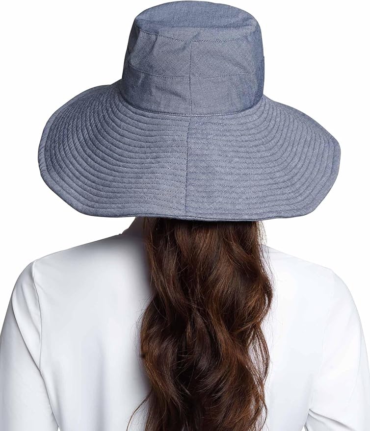 Women's Beach Hat - UPF 50+ Sun Protection - Brittany in Denim Blue Chambray