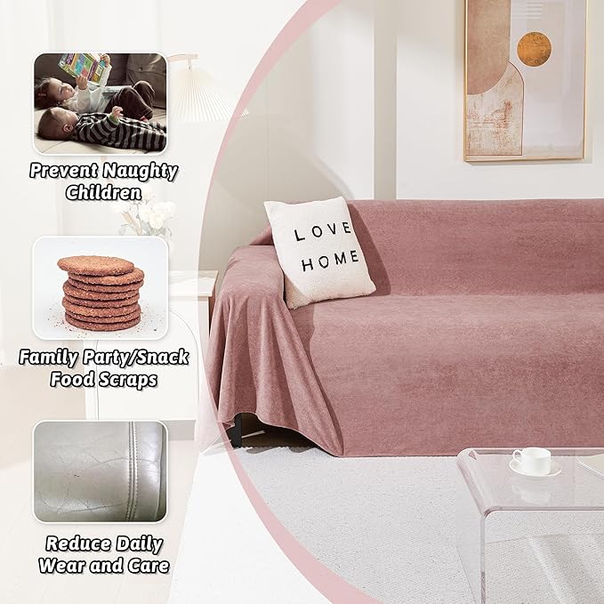 MEETSKY Couch Cover for 3 Cushion Sofa Washable, Cat Scratch Proof Sofa Covers, Furniture Protector L Shape Sofa Slipcovers Soft Sectional Couch Covers for Dogs, 71" x 134", Pink