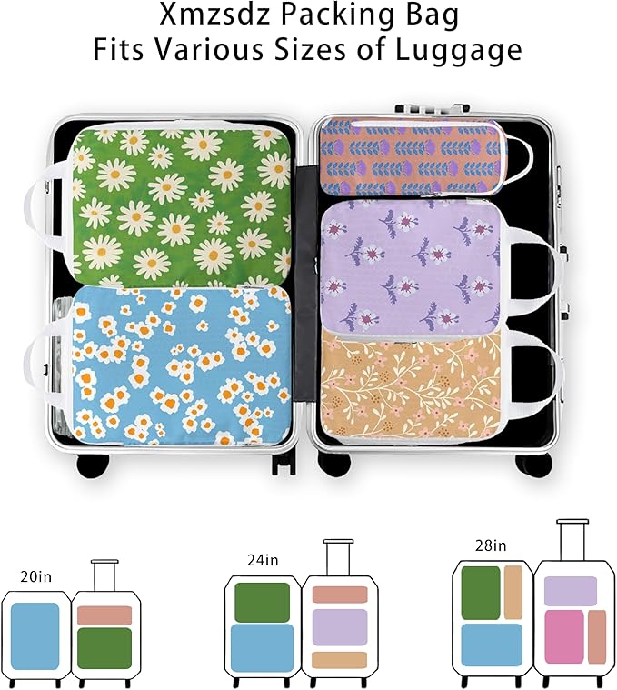 8 Pcs Compression Packing Cubes for Travel, Lightweight Waterproof Luggage Organizer Bags Set, Washable Packaging Cubes for Women Backpack Carry-On Suitcases