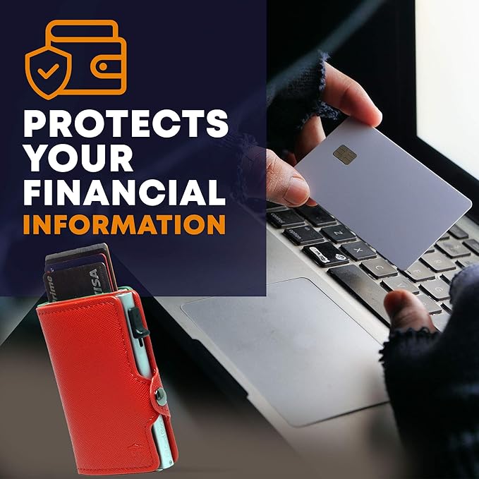 Womens Slim Wallet for Small Purses, Pop Up Wallet with Anti Theft RFID Blocking Credit Card Holder for Women in Red PU Saffiano