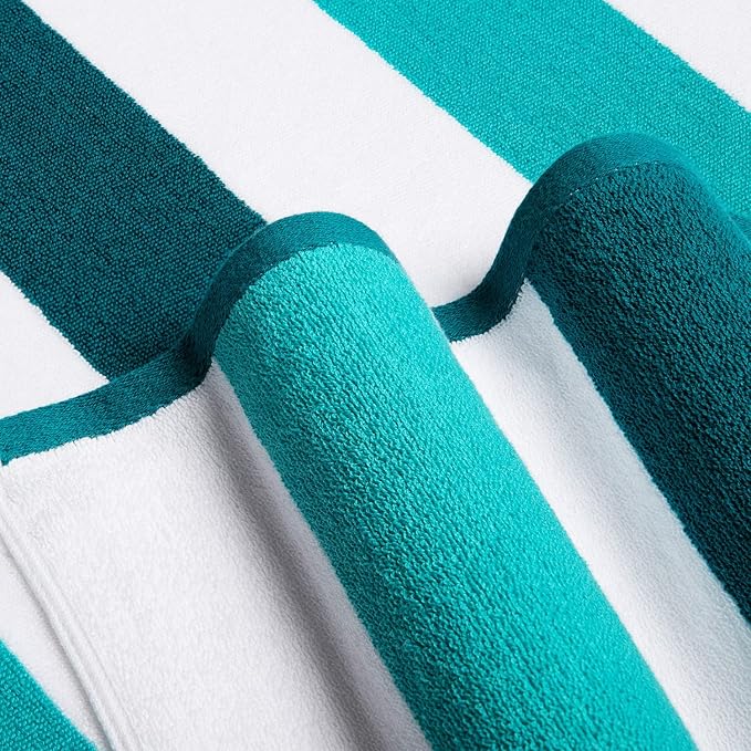 Cotton Oversized Beach Towel - Extra Large 40"X70" Plush Thick Pool Towel, XL Fluffy Cyan Green Beach Towels Stripe Swimming Towel for Adults Mens Women
