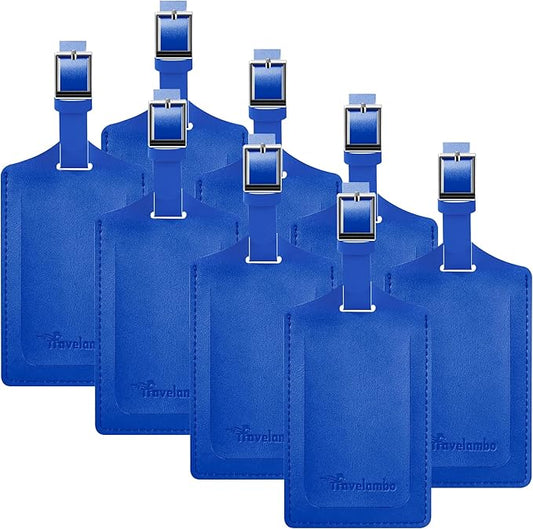 Travelambo Luggage Tags for Suitcases Faux Leather Privacy Protection 2 Pack Bag Tags Travel Accessories Essential, Fresh Blue