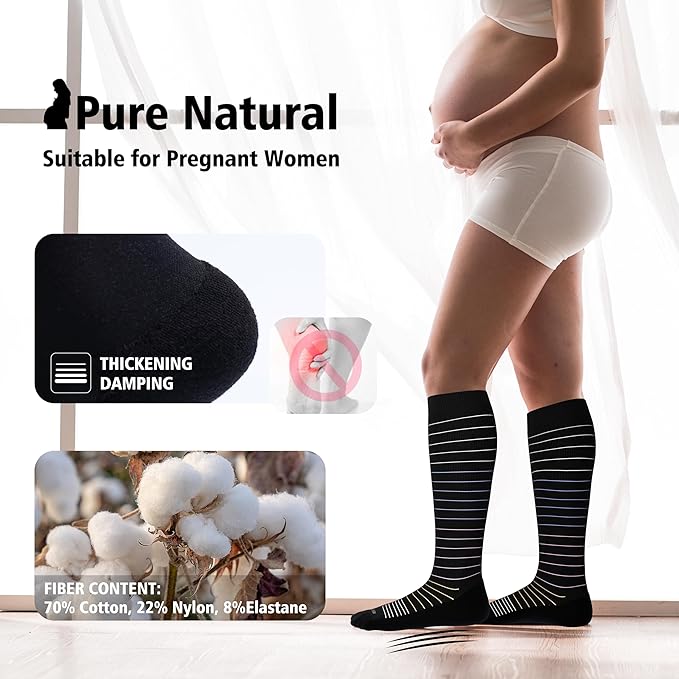 LEVSOX Thick Cotton Compression Socks for Women&Men 20-30mmHg Knee High Cute Support Sock for Nurses, Pregnancy, Travel