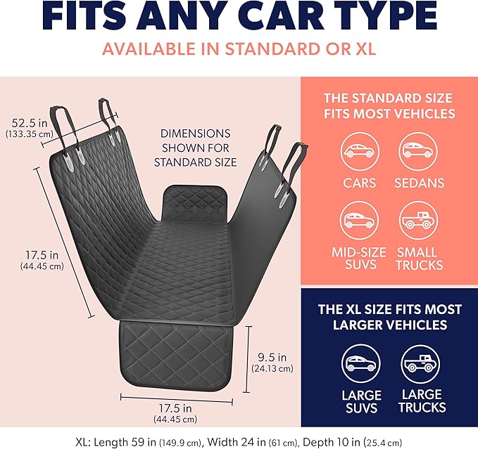 Active Pets Pink Standard Dog Car Hammock Back Seat Cover, Waterproof Backseat Cover Protector for Truck Bench Rear of Sedans or SUVs, Essential Pet Supplies Vacuum or Wipe Clean, Machine Washable