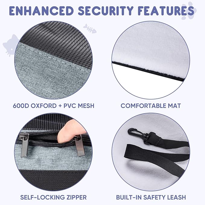 BALEINE Cat Carrier, Puppy Dog Carrier for Small Medium Pets Up to 15 Lbs, Soft-Sided Dog Travel Bag with Safety Zippers, Collapsible Pet Carrying Case (Gray, L, 17"x11"x11")