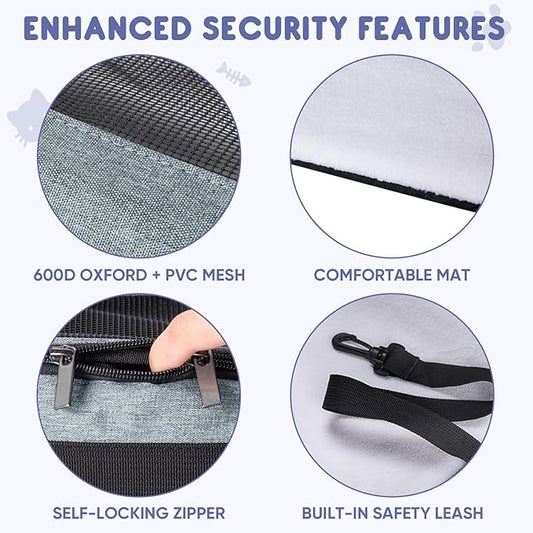 BALEINE Cat Carrier, Puppy Dog Carrier for Small Medium Pets Up to 15 Lbs, Soft-Sided Dog Travel Bag with Safety Zippers, Collapsible Pet Carrying Case (Gray, L, 17"x11"x11")