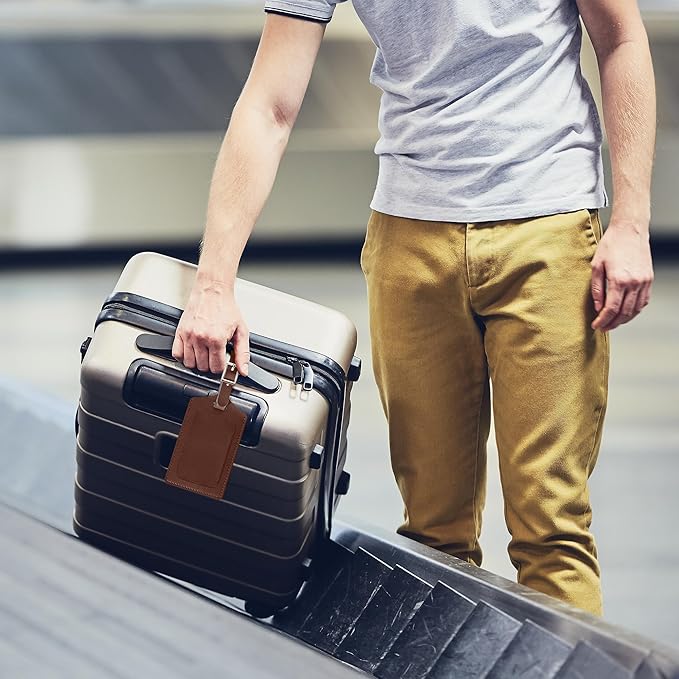 Travelambo 8 Pack Luggage Tags Faux Leather for Suitcases Travel Bag Labels Travel Accessories Essential with Protection Cover ID (Brown)