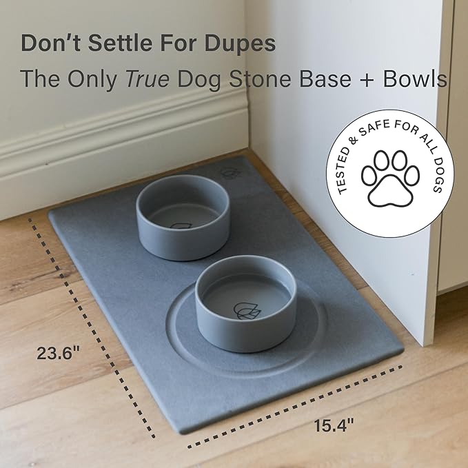 Dorai Home Ceramic Dog Bowls with Stone Drying Mat – Diatomaceous Earth Stone Mat with Non-Slip Base, Quick-Drying Pet Bowl Set for Medium Dogs, Ceramic Dog Water Bowl & Food Dish Set (23.6" x 15.4")