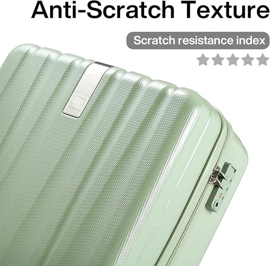 Hanke 29 Inch Luggage Suitcases With Spinner Wheels Lightweight PC hardside Rolling Suitcase With Travel Lock, Checked-Large 29-Inch(Bamboo Green)