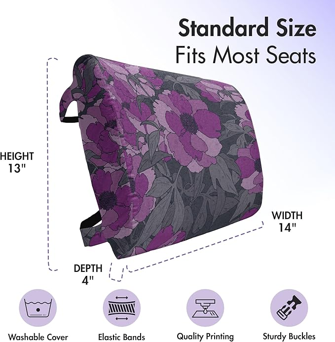 Ambesonne Floral Lumbar Back Support Pillow, Violet Tones Grungy Look Flower Print Wild Rose, High Density Foam for Office Chairs Car Seats, 14" x 13", Purple Multicolor