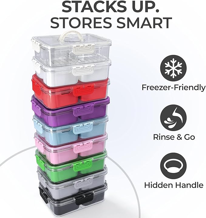 Snackle Box Container with Lid- Travel Charcuterie Box with Handle - Organizer for Candy, Fruit, Nuts, Veggies, Snacks, Beach Essentials, Portable Lunch Box (Bright White, Small)