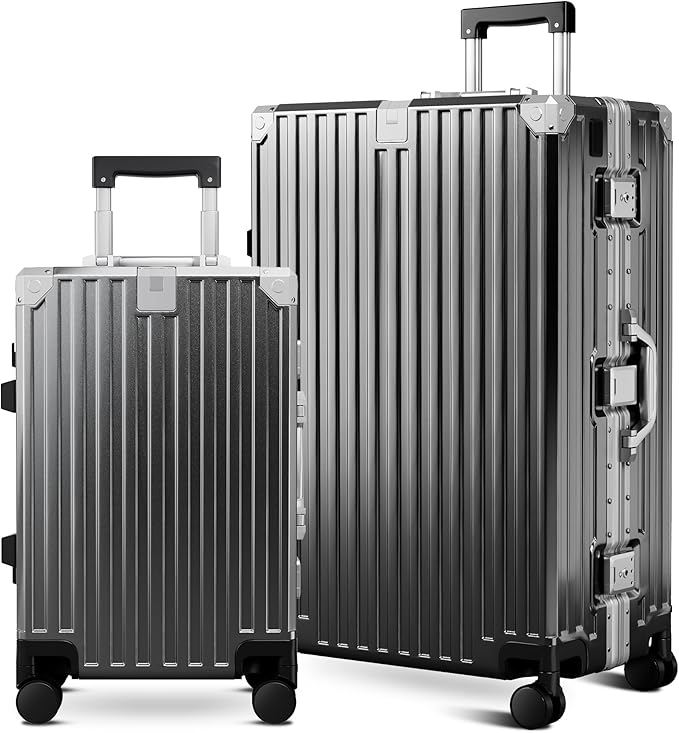 ALPHA CAMP 2 Piece Luggage Sets With Dual Layer Aluminum Frame, TSA Locks, 3-Layer PC 20" Carry-on 28" Checked Lightweight Hardside Zipperless Travel Suitcase Sets, Type-C USB Charging Port