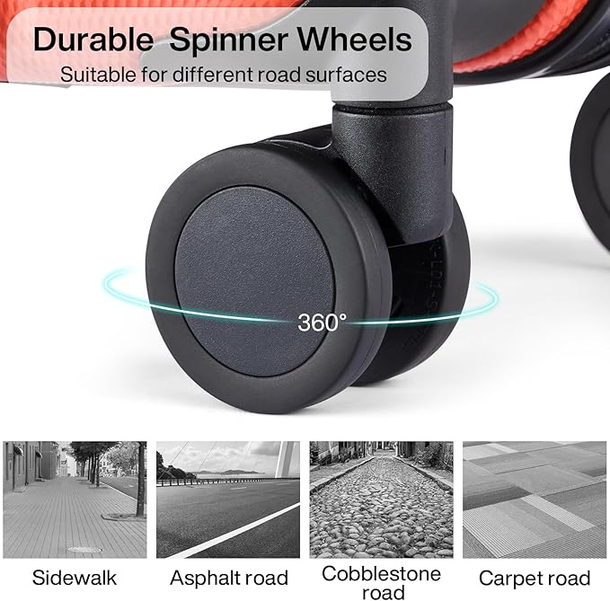 Hanke 20 Inch Carry On Luggage 22x14x9 Airline Approved Lightweight PC Hard Shell Suitcases with Wheels Travel Luggage Rolling Suitcase Travel Luggage Bag Christmas Gifts for Birthday （Orange）