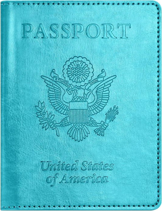 Passport and Vaccine Card Holder Combo with Vaccine Card Slot, Passport Wallet, Passport Cover/ Case for Women and Men(AK-turquoise)
