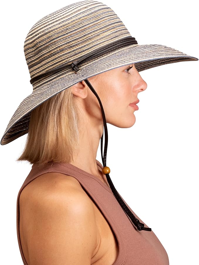 Sloggers Women's Wide Brim Braided Sun Hat with Wind Lanyard - UPF 50+ Maximum Sun Protection