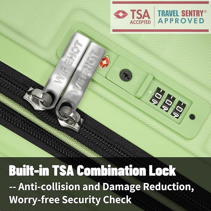 5-Piece Luggage Set, Lightweight ABS+PC Hard Shell Suitcase with YKK Zipper & TSA Lock for Family, Avocado Green, 14in/18in/20in/24in/28in