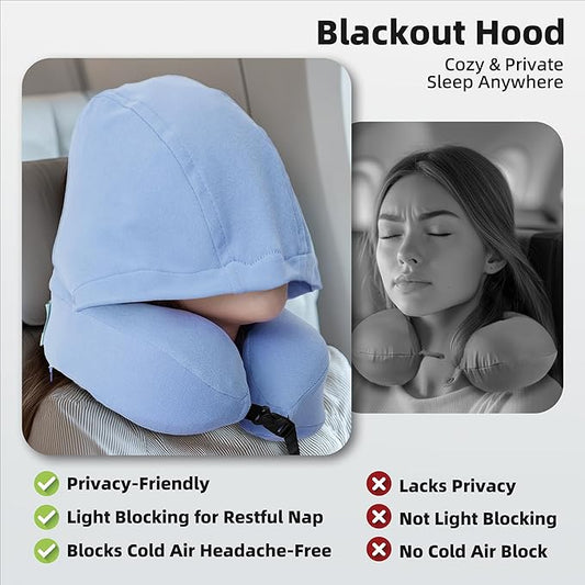 Privacy-Friendly Hooded Travel Pillow for Kids & Adults, Sensory-Friendly, Memory Foam Neck Support for Airplane, Car & Train, Breathable Fabric, Portable, Ultimate Comfort
