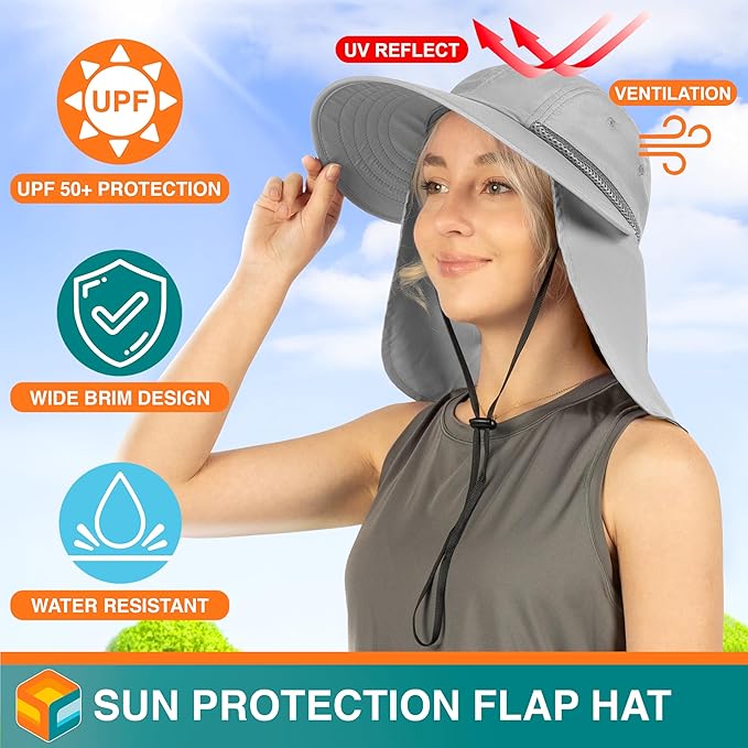 SUN CUBE Sun Hat for Women with Ponytail Hole Neck Flap, Gardening Hat Women Sun Protection, UV Hats Hiking Walking Fishing
