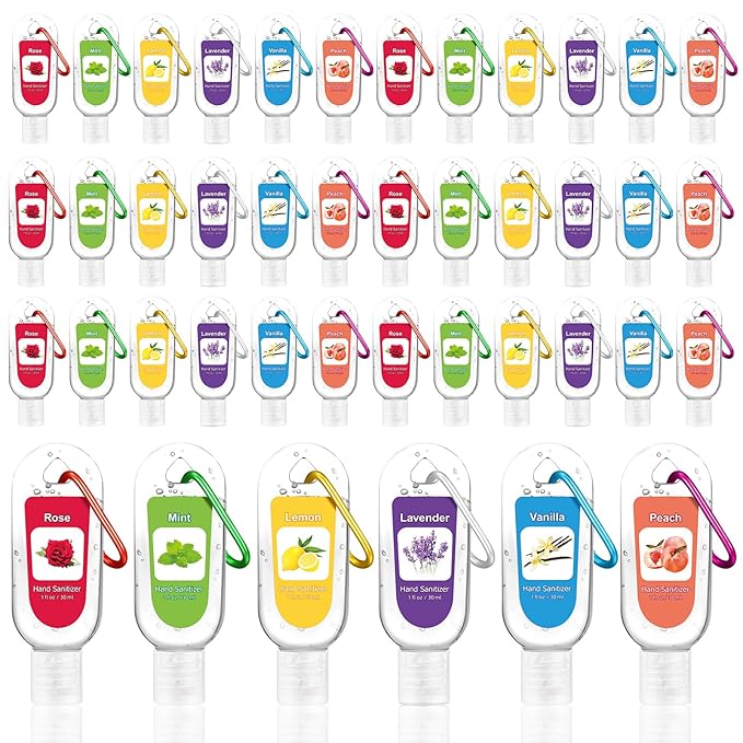 24 Pack Fruit Scented Hand Sanitizers Keychain Gift Mini Hand Sanitizer Bulk 1 oz Travel Size Sanitizer Keychain Gift Set Thanksgiving Christmas Party Favors Treat Goodie Bag Stuffer