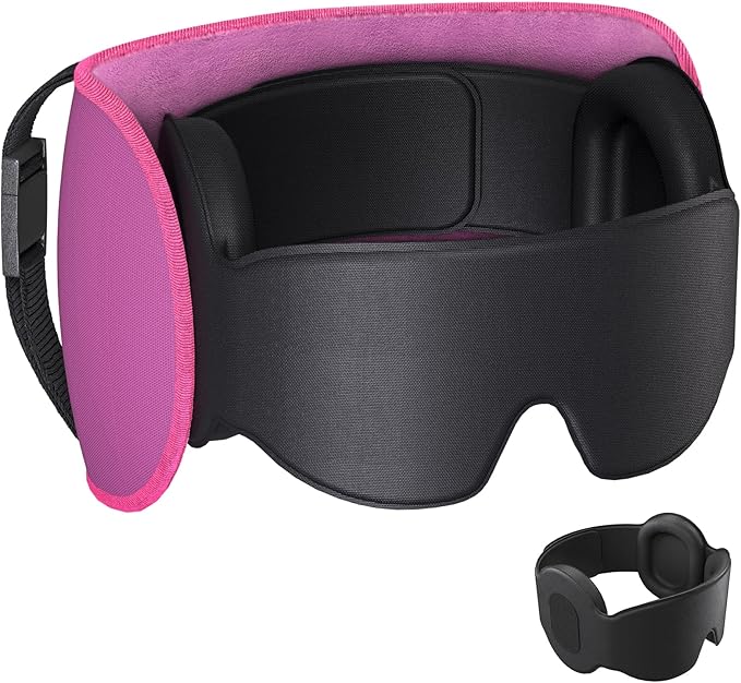 Travel Pillows for Airplanes, Upgraded Airplane Pillow with 3D Eye Mask and Ear Cover Design for Long Flight, 360° Support Sleep Head Hold, Plane Headrest for Sleeping, Stop Bobblehead, Pink
